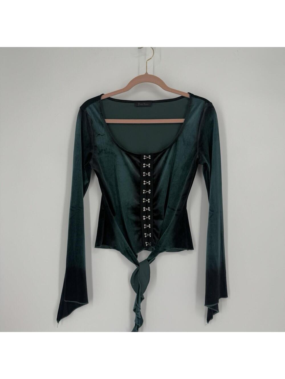 Punk Rave top shirt womens medium M black green goth emo witchy vamp corset